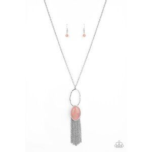 Paparazzi Dewy Desert Pink Hammered Silver Tassel Necklace Earrings Set